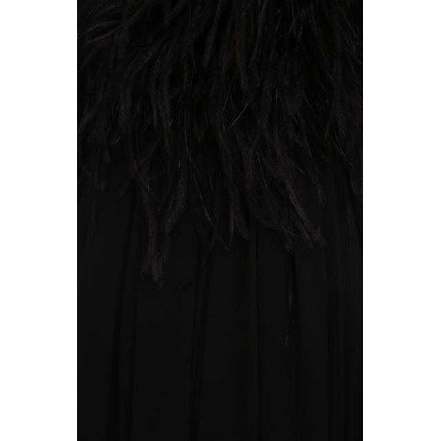 фото Шелковое платье с отделкой перьями saint laurent
