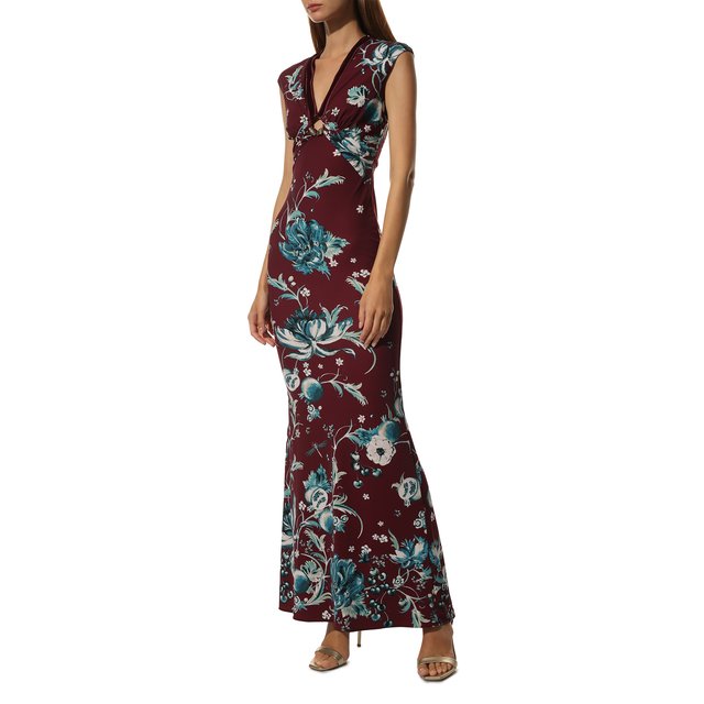 фото Приталенное платье-макси с контрастным принтом roberto cavalli