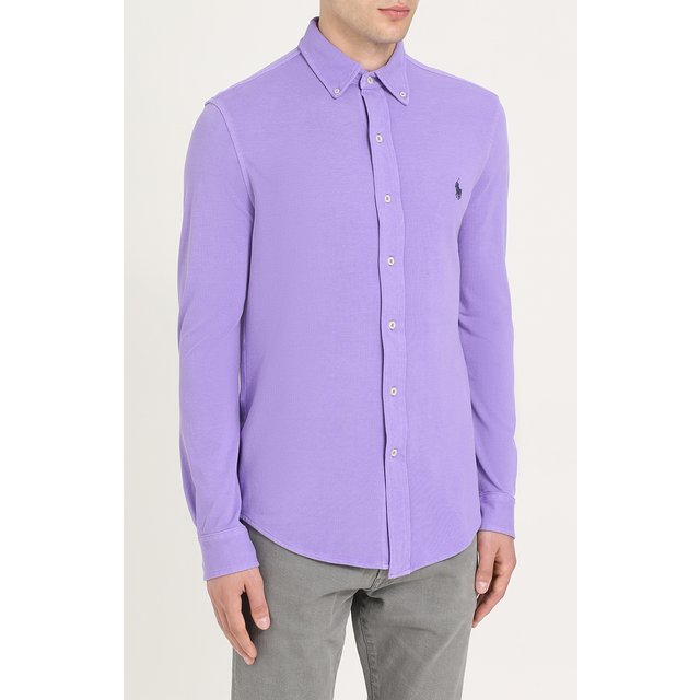 фото Хлопковая рубашка с воротником button down polo ralph lauren
