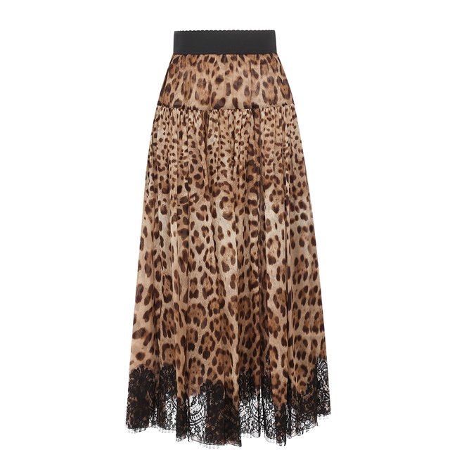 фото Шелковая юбка-миди с леопардовым принтом dolce & gabbana