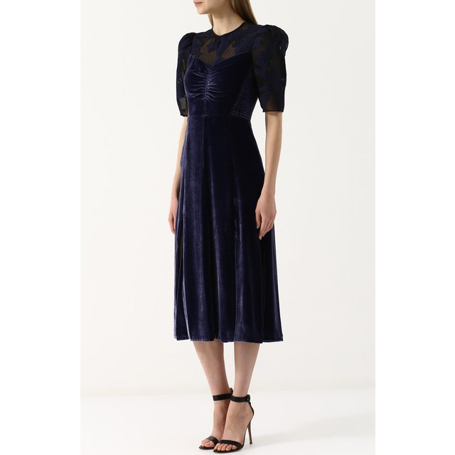 фото Приталенное бархатное платье-миди с коротким рукавом rebecca taylor