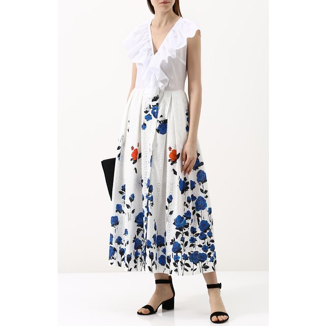 фото Хлопковое платье с принтованной юбкой и оборками sara roka