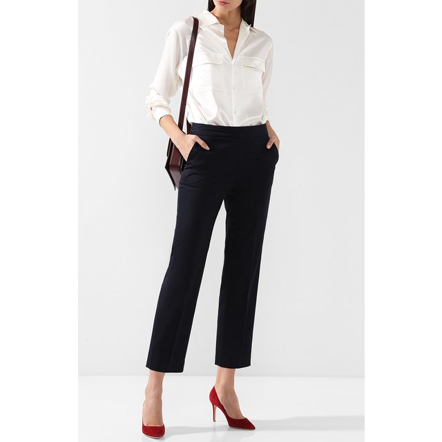 фото Однотонные укороченные брюки из хлопка со стрелками giorgio armani