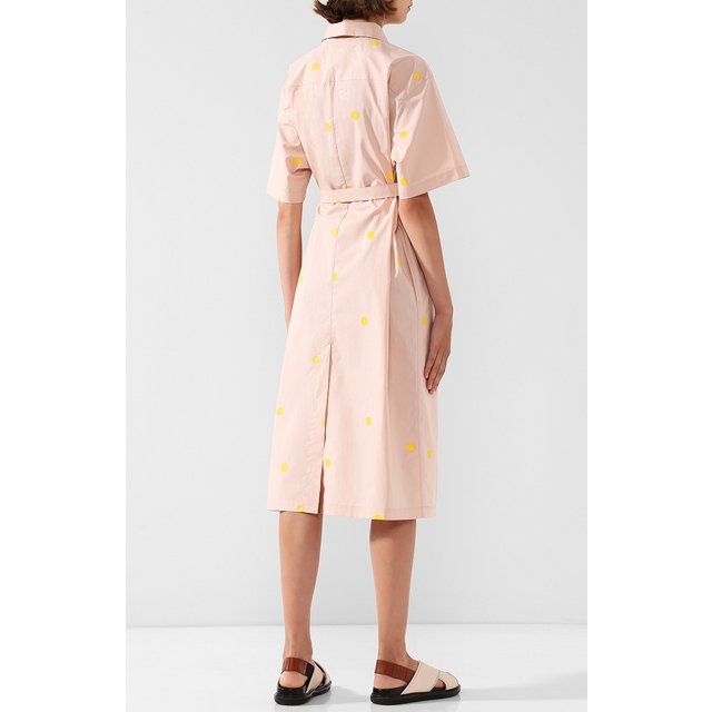 фото Хлопковое платье-рубашка с поясом в горох nina donis