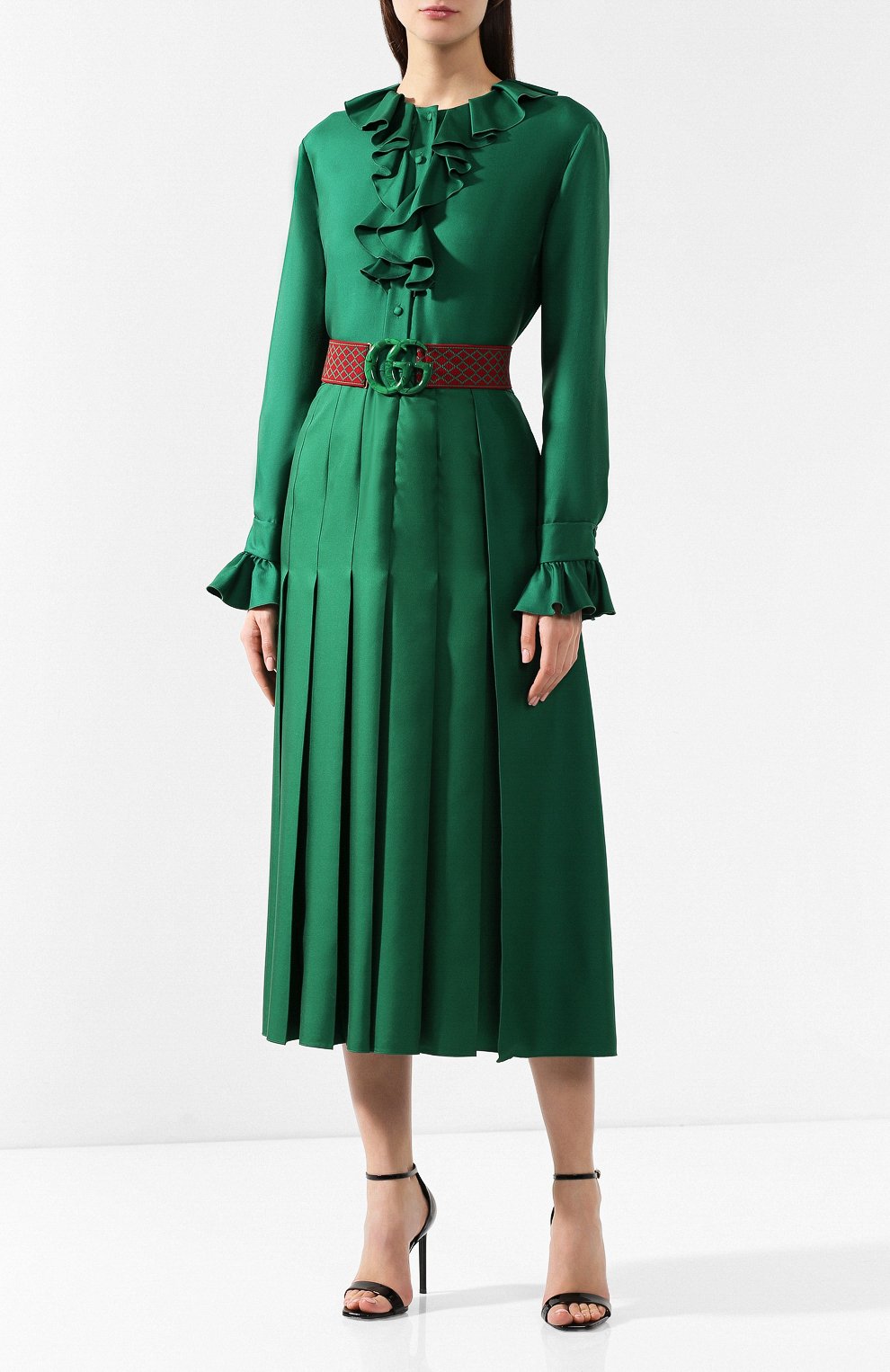Летние шелковое зелёное платья гуччи