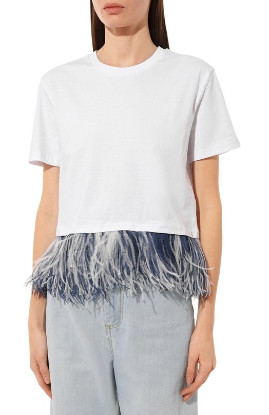 фото Хлопковая футболка с отделкой перьями simonetta ravizza