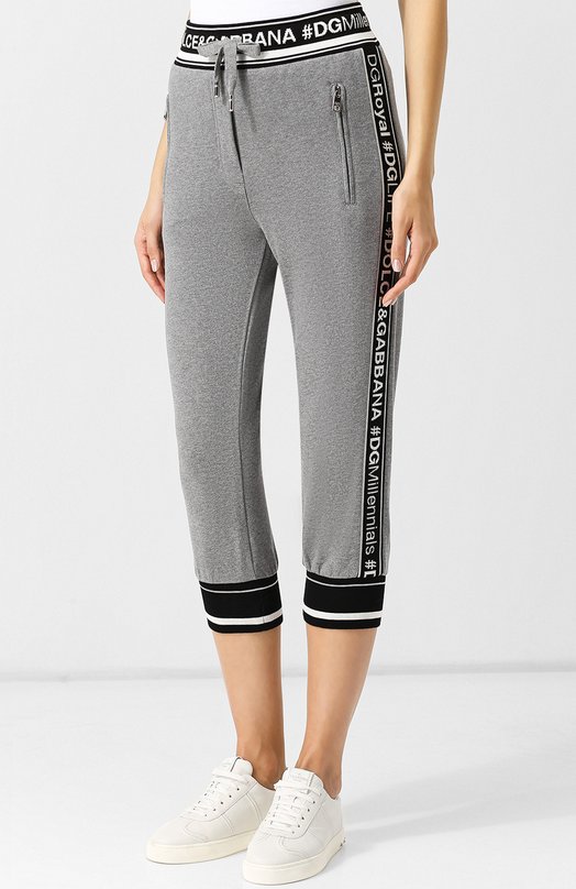 фото Укороченные хлопковые брюки с логотипом бренда dolce & gabbana