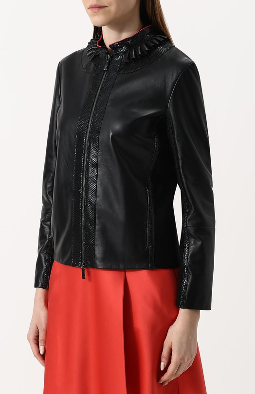фото Приталенная кожаная куртка с воротником-стойкой giorgio armani