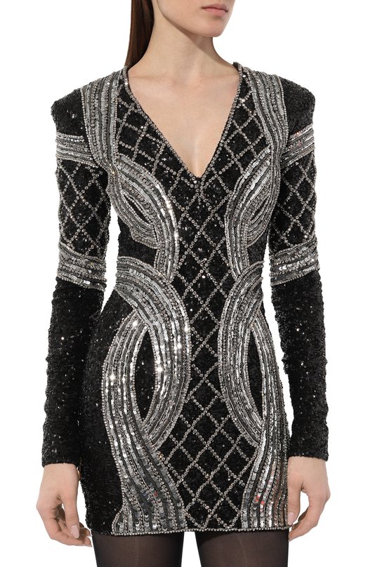 фото Платье с отделкой стразами и пайетками balmain