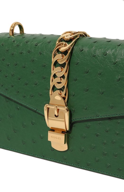 фото Сумка sylvie small из кожи страуса gucci