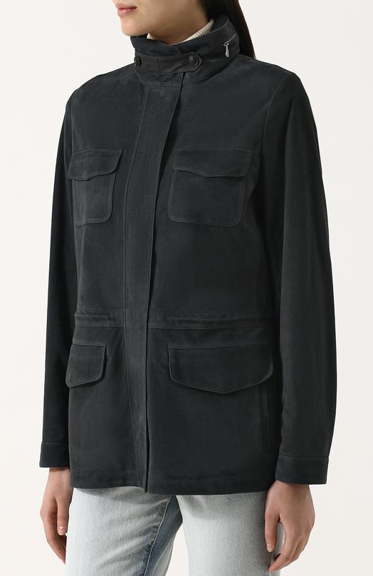 фото Однотонная замшевая куртка с воротником-стойкой loro piana