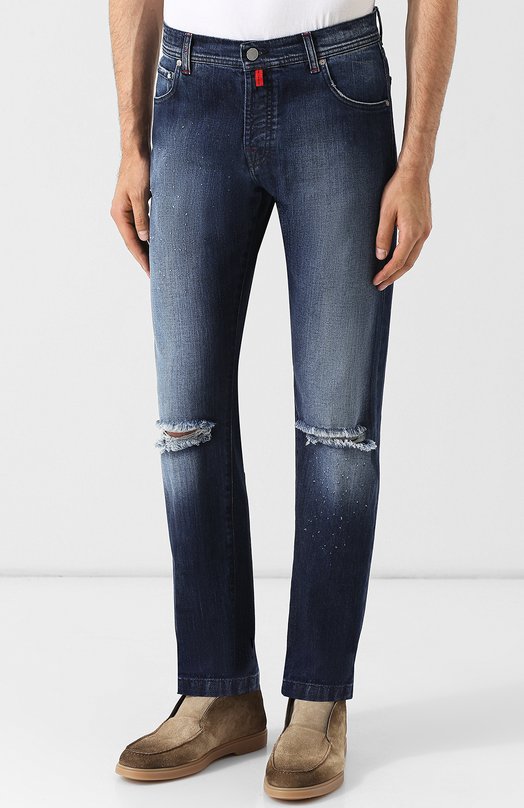фото Джинсы прямого кроя с потертостями kiton