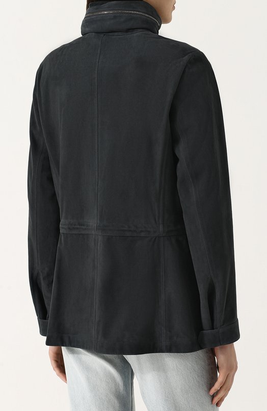 фото Однотонная замшевая куртка с воротником-стойкой loro piana