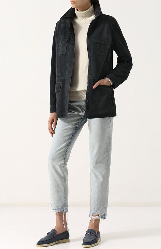 фото Однотонная замшевая куртка с воротником-стойкой loro piana