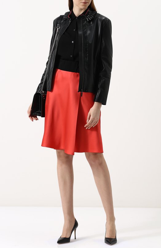 фото Приталенная кожаная куртка с воротником-стойкой giorgio armani