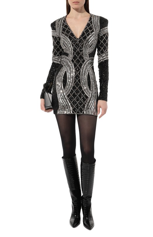 фото Платье с отделкой стразами и пайетками balmain