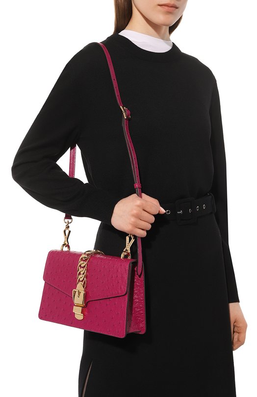 фото Сумка sylvie small из кожи страуса gucci