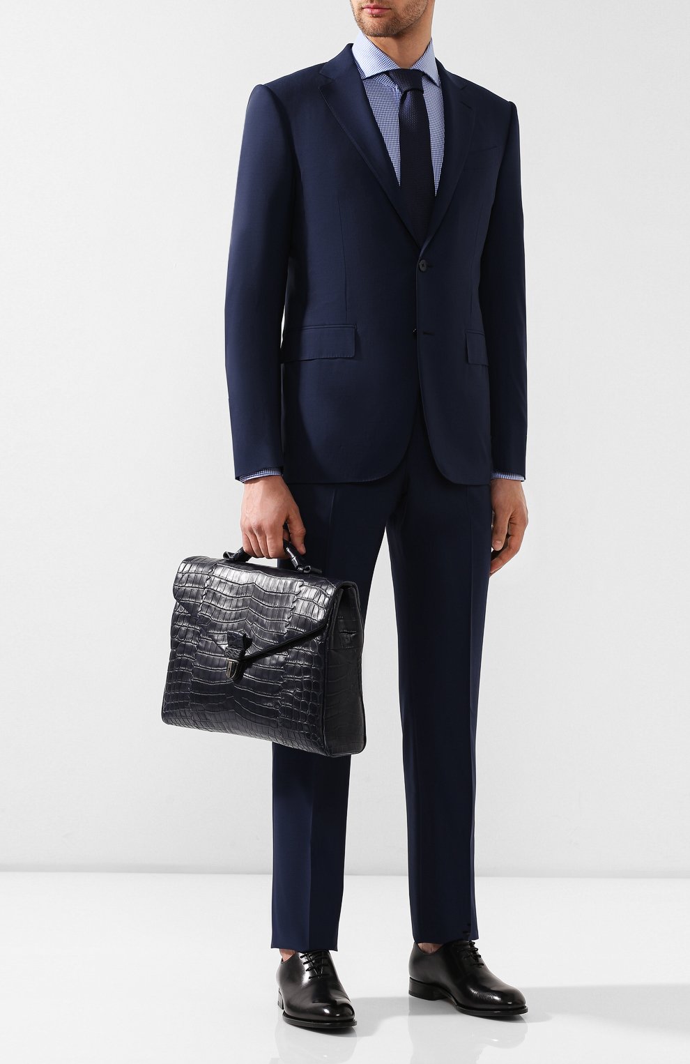 Мужской синий портфель из кожи крокодила Bottega Veneta, арт. 113095/V4250/CNIL купить в ЦУМ | Фото №2 Портфель из кожи крокодила Bottega Veneta синий | Фото №2