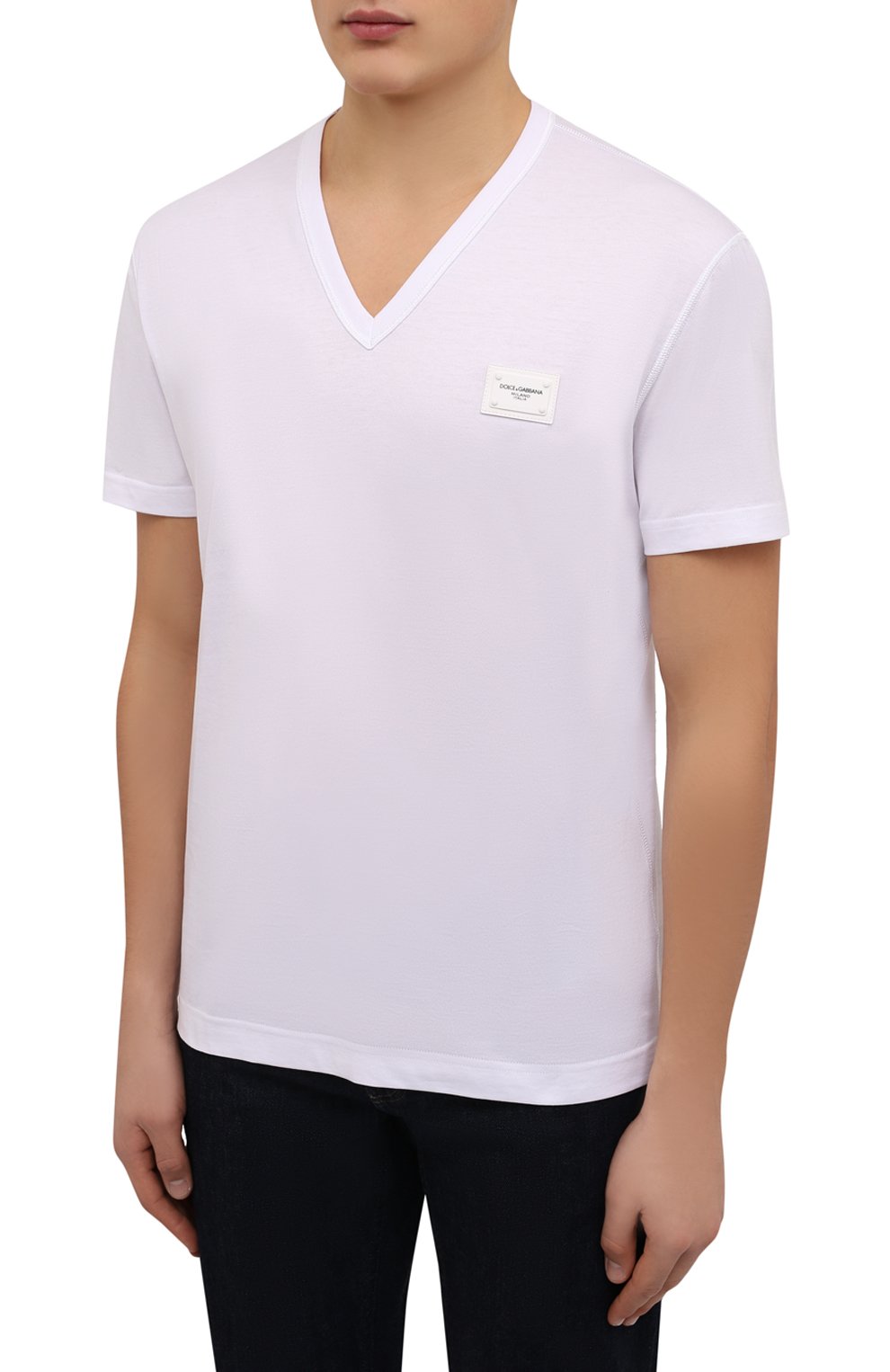 Мужская хлопковая футболка DOLCE & GABBANA белого цвета, арт. G8KK0T/FU7EQ | Фото 3 (Принт: Без принта; Рукава: Короткие; Длина (для топов): Стандартные; Материал внешний: Хлопок; Стили: Кэжуэл; Статус проверки: Проверена категория)