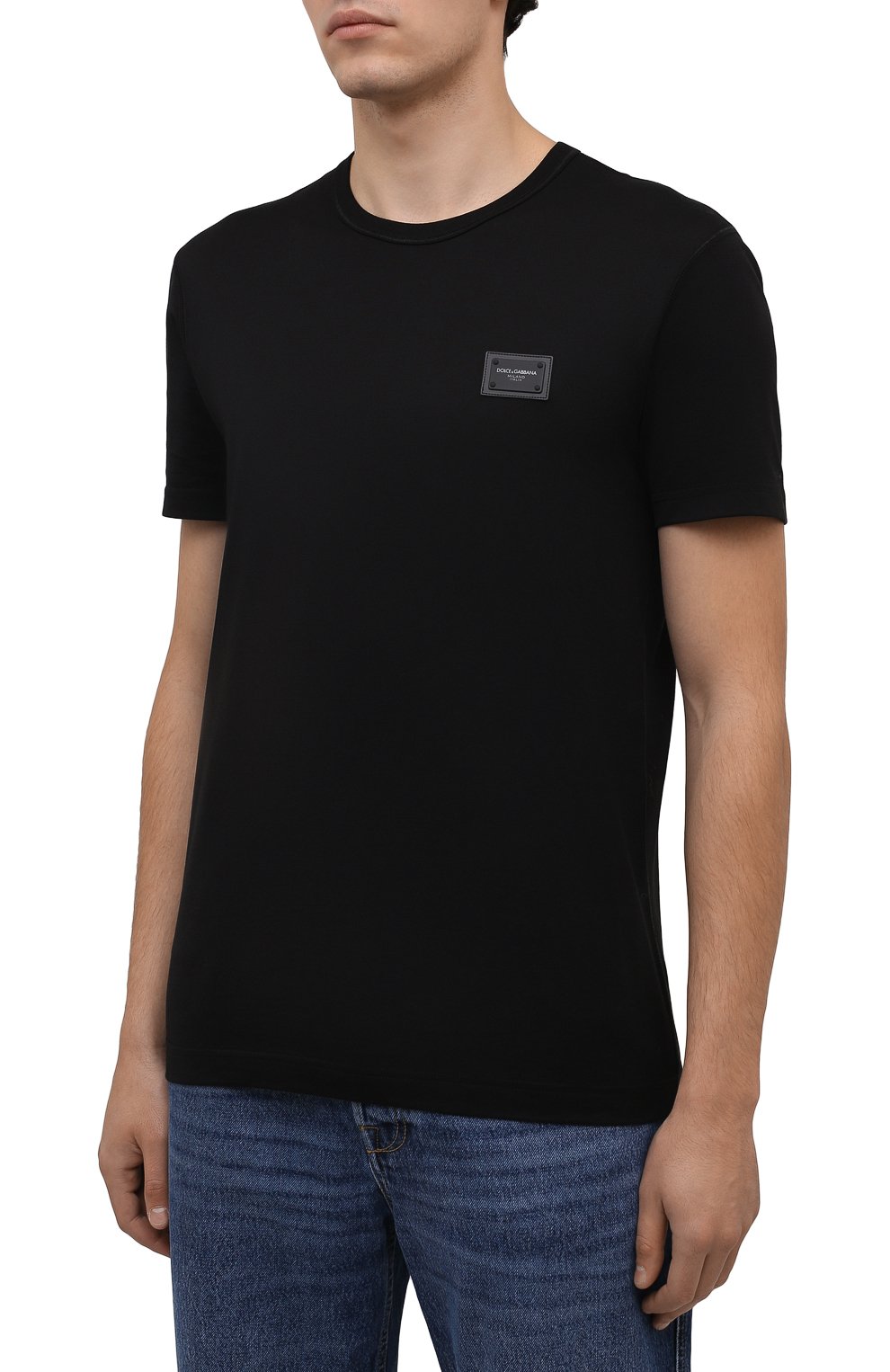 Мужская хлопковая футболка DOLCE & GABBANA черного цвета, арт. G8KJ9T/FU7EQ | Фото 3 (Принт: Без принта; Рукава: Короткие; Длина (для топов): Стандартные; Материал внешний: Хлопок; Стили: Кэжуэл; Статус проверки: Проверена категория)