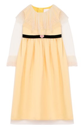 Детское шелковое платье BIBIONA желтого цвета, арт. ABS25FW18 | Фото 1 (Рукава: Длинные; Статус проверки: Проверена категория, Проверено; Материал внешний: Шелк; Девочки Кросс-КТ: Платье-одежда)