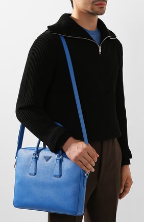 Мужской синий кожаный портфель Prada, арт. 2VE368-9Z2-F0NOF купить в ЦУМ | Фото №5 Кожаный портфель Prada синий | Фото №5