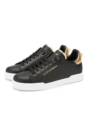 Женские кожаные кеды portofino DOLCE & GABBANA черного цвета по цене 35650 руб., арт. CK1602/AN298 | Фото 1 Женские кожаные кеды portofino DOLCE & GABBANA черного цвета, арт. CK1602/AN298 | Фото 1