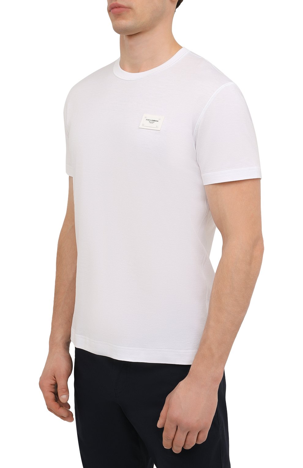 Мужская хлопковая футболка DOLCE & GABBANA белого цвета, арт. G8KJ9T/FU7EQ | Фото 3 (Принт: Без принта; Рукава: Короткие; Длина (для топов): Стандартные; Материал внешний: Хлопок; Стили: Кэжуэл; Статус проверки: Проверена категория)