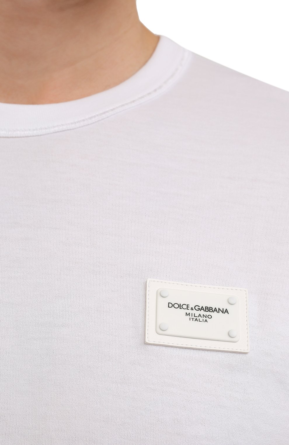 Мужская хлопковая футболка DOLCE & GABBANA белого цвета, арт. G8KJ9T/FU7EQ | Фото 5 (Принт: Без принта; Рукава: Короткие; Длина (для топов): Стандартные; Материал внешний: Хлопок; Стили: Кэжуэл; Статус проверки: Проверена категория)