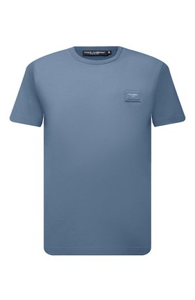 Мужская хлопковая футболка DOLCE & GABBANA голубого цвета, арт. G8KJ9T/FU7EQ | Фото 1 (Длина (для топов): Стандартные; Рукава: Короткие; Материал внешний: Хлопок; Статус проверки: Проверено, Проверена категория; Принт: Без принта; Стили: Кэжуэл)