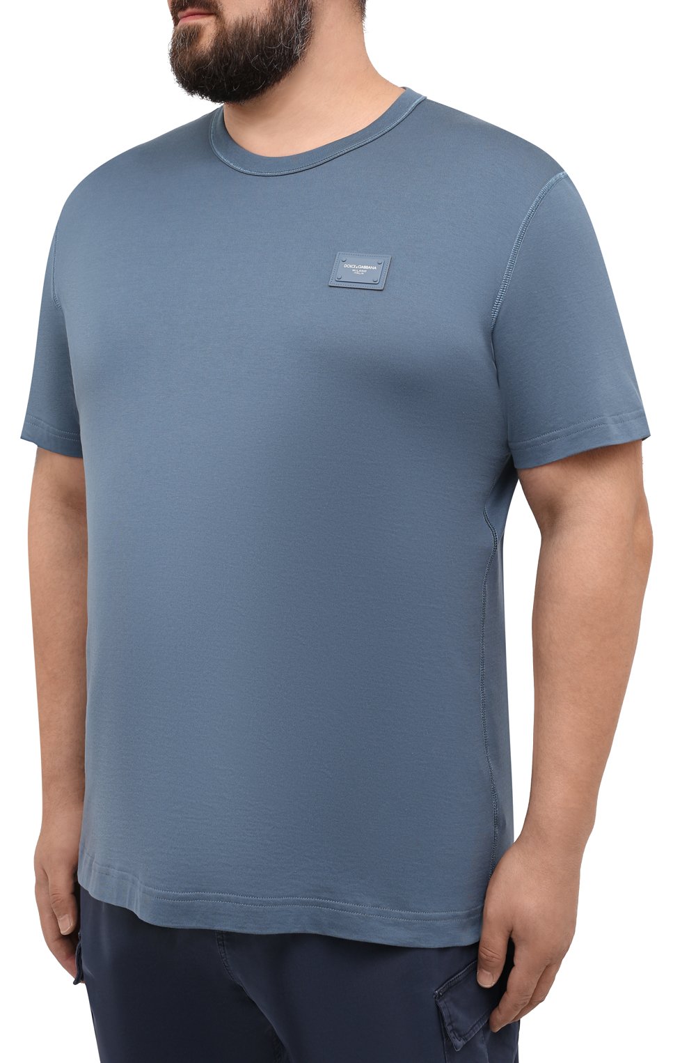 Мужская хлопковая футболка DOLCE & GABBANA голубого цвета, арт. G8KJ9T/FU7EQ | Фото 3 (Принт: Без принта; Рукава: Короткие; Длина (для топов): Стандартные; Материал внешний: Хлопок; Статус проверки: Проверено, Проверена категория; Стили: Кэжуэл)