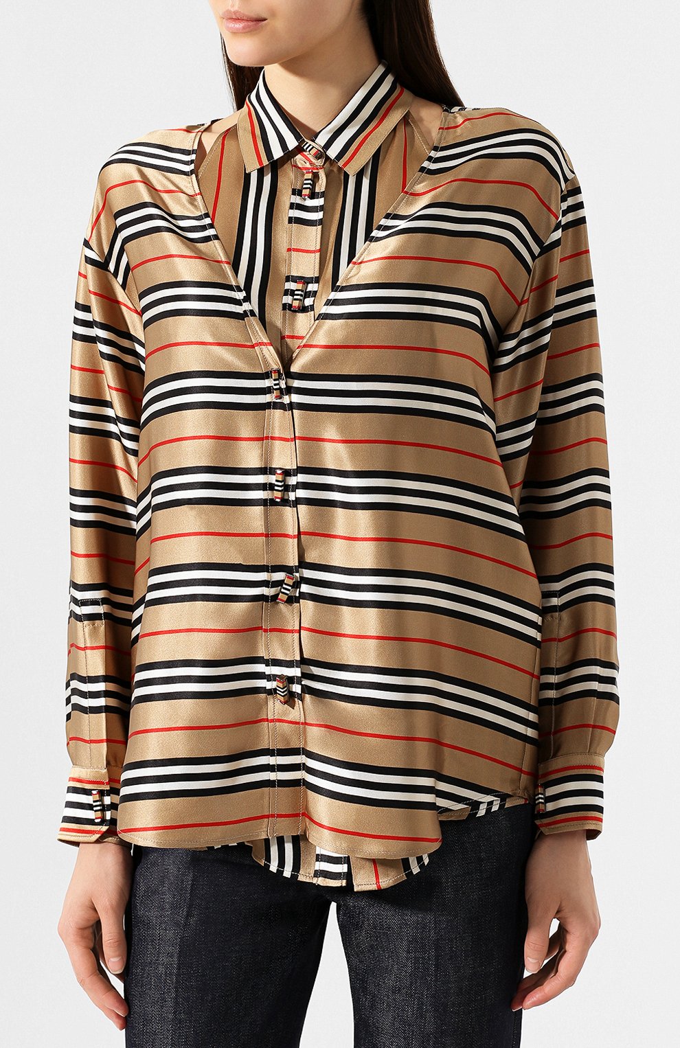 Женская бежевая шелковая рубашка BURBERRY — купить за 177500 руб. в ...
