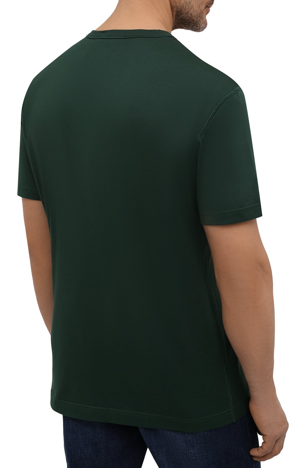 Мужская хлопковая футболка DOLCE & GABBANA темно-зеленого цвета, арт. G8KJ9T/FU7EQ | Фото 4 (Принт: Без принта; Рукава: Короткие; Длина (для топов): Стандартные; Материал внешний: Хлопок; Статус проверки: Проверено, Проверена категория; Стили: Кэжуэл)
