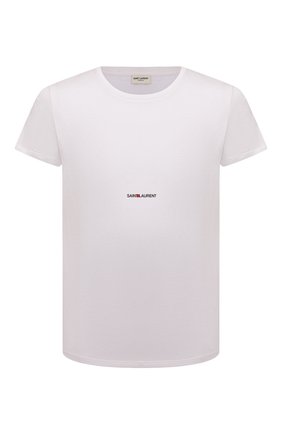 Мужская хлопковая футболка SAINT LAURENT белого цвета, арт. 464572/YB2DQ | Фото 1 (Рукава: Короткие; Материал внешний: Хлопок; Длина (для топов): Стандартные; Принт: Без принта, С принтом; Стили: Кэжуэл; Статус проверки: Проверена категория)