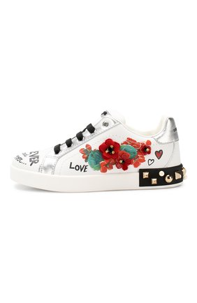 Детские кожаные кеды DOLCE & GABBANA белого цвета по цене 30900 руб., арт. D10806/AS983/29-36 | Фото 2 Детские кожаные кеды DOLCE & GABBANA белого цвета, арт. D10806/AS983/29-36 | Фото 2