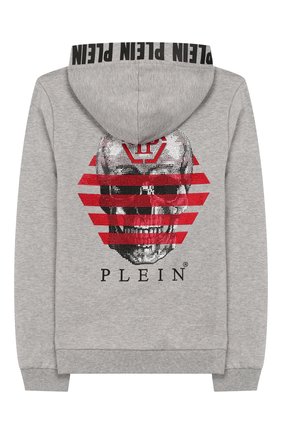 Детский хлопковое худи PHILIPP PLEIN серого цвета по цене 24750 руб., арт. BJB0214 | Фото 2 Детский хлопковое худи PHILIPP PLEIN серого цвета, арт. BJB0214 | Фото 2