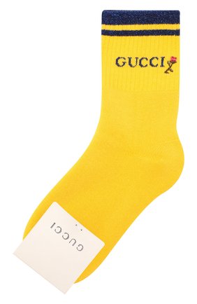 Женские хлопковые носки GUCCI желтого цвета по цене 9200 руб., арт. 579316/3GD70 | Фото 1 Женские хлопковые носки GUCCI желтого цвета, арт. 579316/3GD70 | Фото 1