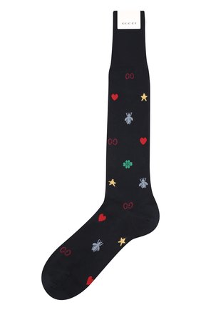 Мужские хлопковые носки GUCCI черного цвета, арт. 580824/4G068 | Фото 1 (Статус проверки: Проверена категория; Материал внешний: Хлопок; Кросс-КТ: бельё)