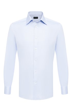 Мужская хлопковая сорочка ERMENEGILDO ZEGNA голубого цвета по цене 28950 руб., арт. 604005/9MS0PA | Фото 1 Мужская хлопковая сорочка ERMENEGILDO ZEGNA голубого цвета, арт. 604005/9MS0PA | Фото 1 (Статус проверки: Проверено, Проверена категория; Мужское Кросс-КТ: Сорочка-одежда; Рукава: Длинные; Длина (для топов): Стандартные; Материал внешний: Хлопок; Принт: Однотонные; Случай: Формальный; Манжеты: На пуговицах; Воротник: Кент)