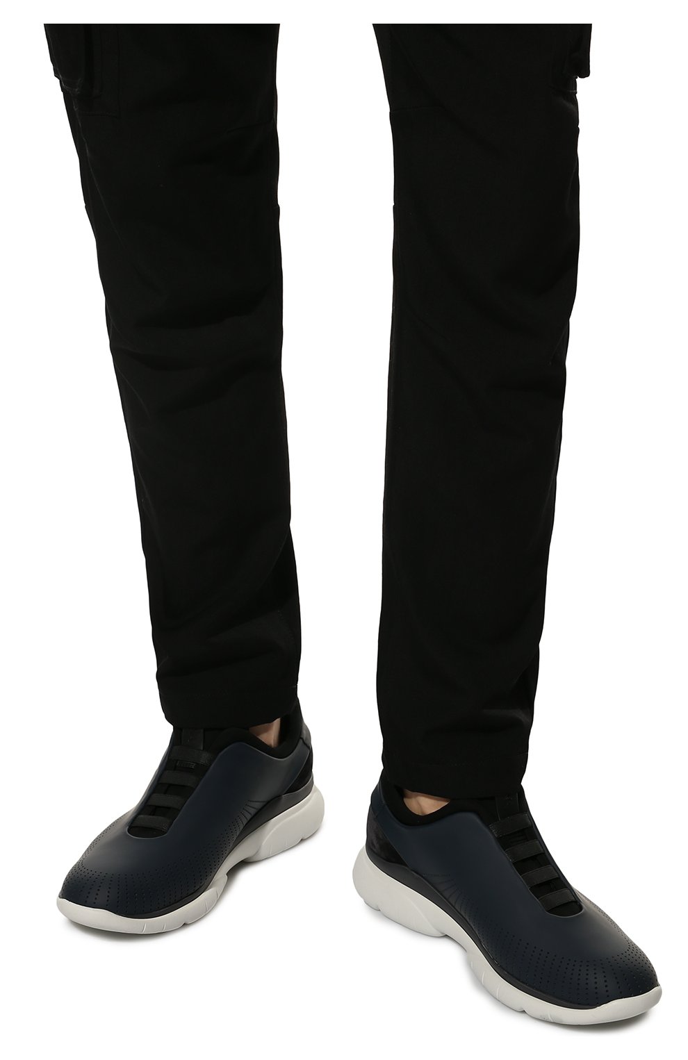 Мужские кожаные кроссовки Z ZEGNA темно-синего цвета, арт. A4121X-LHGTE | Фото 3 (Длина стельки: 28,8, 27,6, 31, 30, 26,8, 30,3, 29,3, 28; Подошва: Платформа, Массивная; Материал внешний: Кожа; Стили: Классический; Материал утеплителя: Без утеплителя; Материал внутренний: Текстиль; Статус проверки: Проверено, Проверена категория)