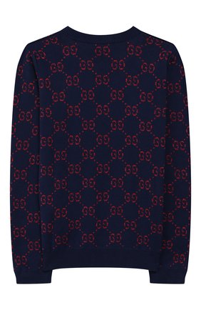 Детский хлопковый пуловер GUCCI синего цвета по цене 30950 руб., арт. 571723/XKAEF | Фото 2 Детский хлопковый пуловер GUCCI синего цвета, арт. 571723/XKAEF | Фото 2 (Материал внешний: Хлопок; Рукава: Длинные; Статус проверки: Проверено; Девочки Кросс-КТ: Пуловер-одежда; Принт: С принтом; Ростовка одежда: 10 - 11 лет | 140 - 146см, 12 лет | 152 см, 6 лет | 116 см, 8 лет | 128 см)