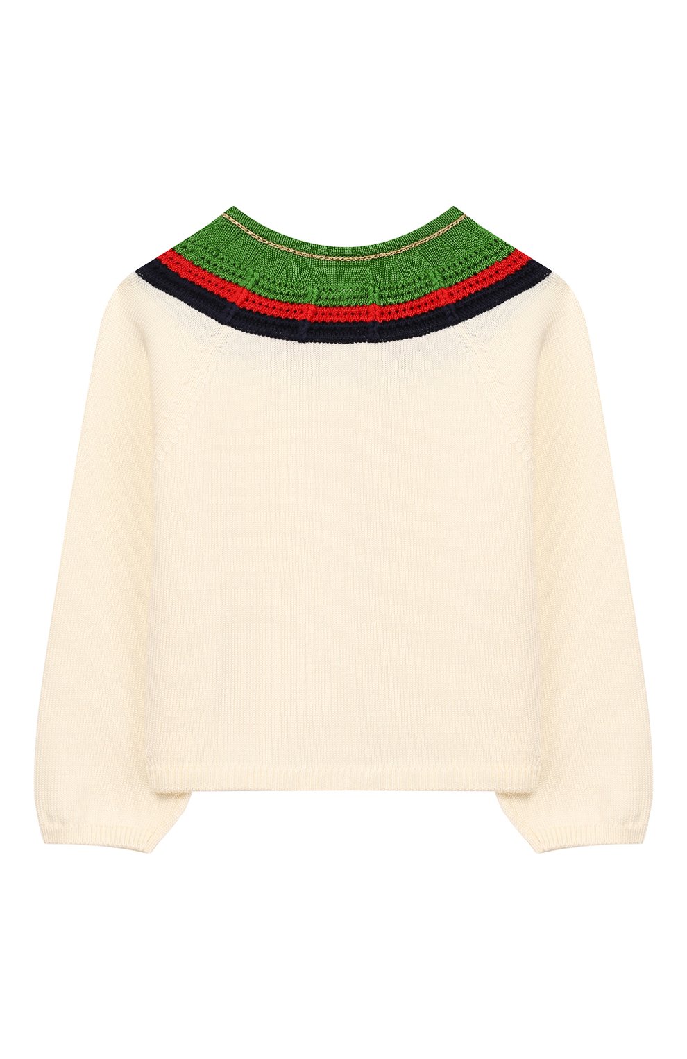 Детский шерстяной кардиган GUCCI белого цвета по цене 24500 руб., арт. 571711/XKATT | Фото 2 Детский шерстяной кардиган GUCCI белого цвета, арт. 571711/XKATT | Фото 2