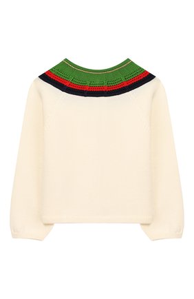 Детский шерстяной кардиган GUCCI белого цвета по цене 24500 руб., арт. 571711/XKATT | Фото 2 Детский шерстяной кардиган GUCCI белого цвета, арт. 571711/XKATT | Фото 2
