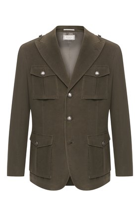 Мужской хлопковый пиджак BRUNELLO CUCINELLI хаки цвета по цене 370000 руб., арт. MN4176261 | Фото 1 Мужской хлопковый пиджак BRUNELLO CUCINELLI хаки цвета, арт. MN4176261 | Фото 1 (Материал подклада: Купро; Материал внешний: Хлопок; Рукава: Длинные; Статус проверки: Проверена категория; Длина (для топов): Стандартные; 1-2-бортные: Однобортные; Пиджаки М: Приталенный; Случай: Повседневный; Стили: Кэжуэл)