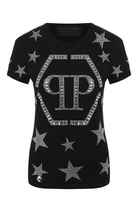 Женская хлопковая футболка PHILIPP PLEIN черного цвета по цене 58500 руб., арт. WTK1559 | Фото 1 Женская хлопковая футболка PHILIPP PLEIN черного цвета, арт. WTK1559 | Фото 1