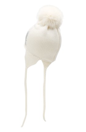 Детского шерстяная шапка с меховым помпоном CATYA белого цвета, арт. 923655/4DJ | Фото 2 (Материал: Текстиль, Шерсть; Статус проверки: Проверено, Проверена категория)