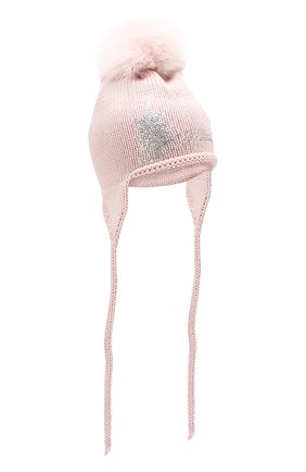 Детского шерстяная шапка с меховым помпоном CATYA светло-розового цвета, арт. 923655/4DJ | Фото 1 (Материал: Шерсть, Текстиль; Статус проверки: Проверено, Проверена категория)