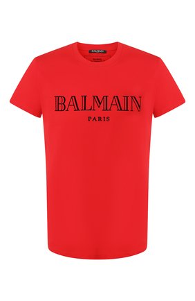Мужская хлопковая футболка BALMAIN красного цвета, арт. SH11601/I112 | Фото 1 (Статус проверки: Проверена категория; Материал внешний: Хлопок; Длина (для топов): Стандартные; Рукава: Короткие; Мужское Кросс-КТ: Футболка-одежда; Принт: С принтом; Стили: Кэжуэл)