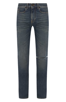 Мужские джинсы SAINT LAURENT темно-синего цвета, арт. 587035/YD964 | Фото 1 (Материал внешний: Хлопок, Деним; Статус проверки: Проверена категория; Длина (брюки, джинсы): Стандартные; Кросс-КТ: Деним; Силуэт М (брюки): Прямые)