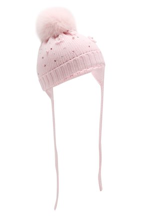 Детского шерстяная шапка с меховым помпоном CATYA розового цвета, арт. 923618/3AD | Фото 1 (Материал: Шерсть, Текстиль; Статус проверки: Проверено, Проверена категория)